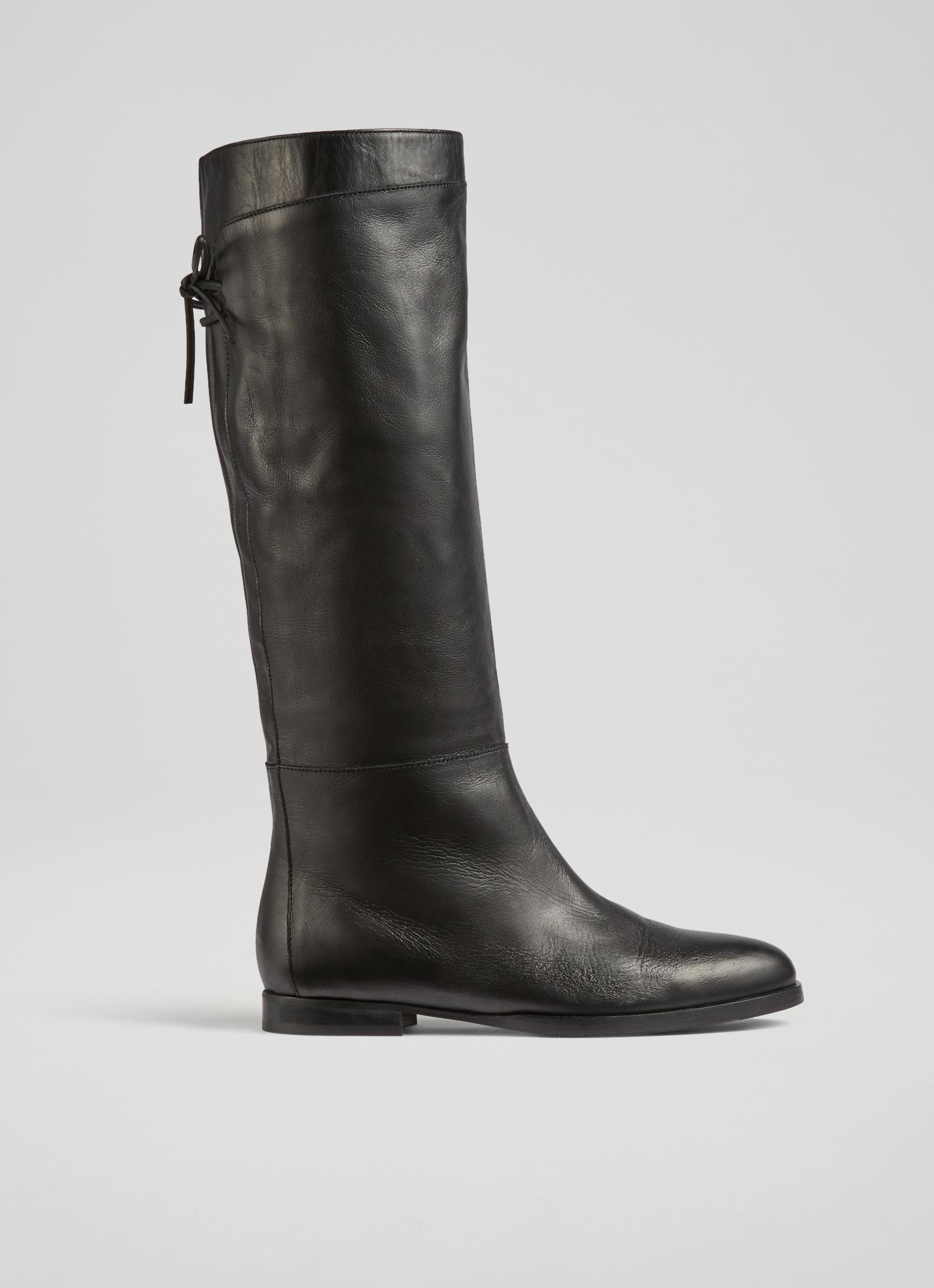 Cassandra Black Leather Knee Boots With Flat Heel LK Bennett